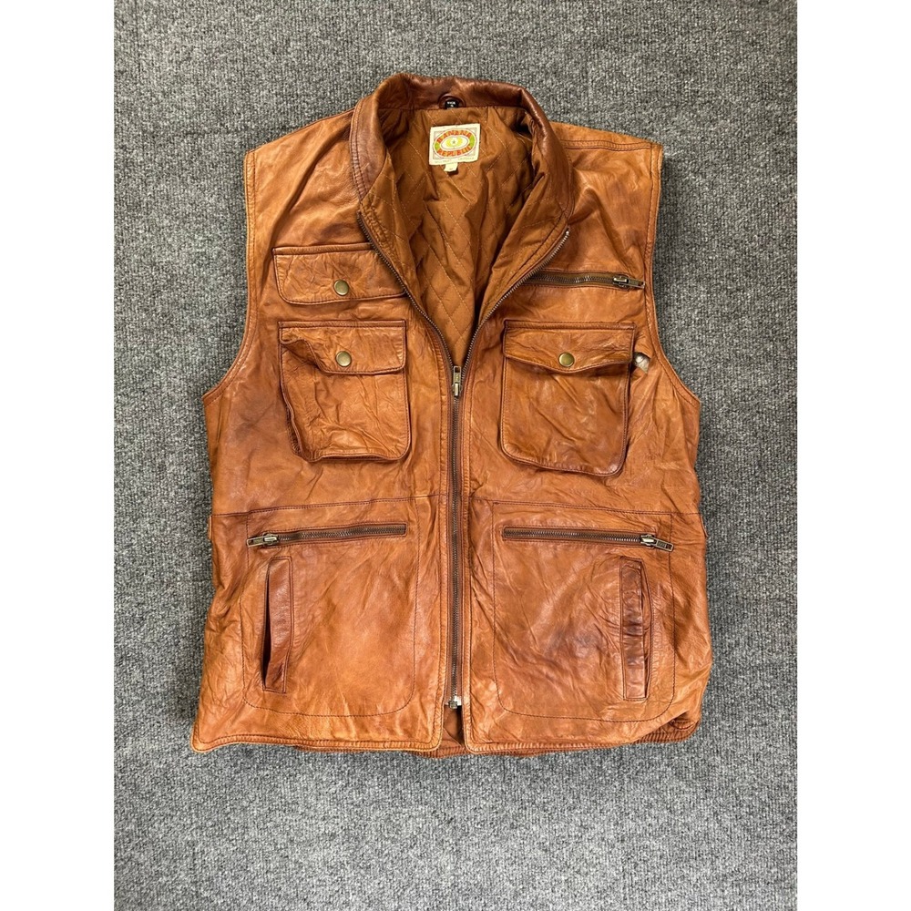 Banana Republic Leather Safari Bush Vest Mens M Brown Vintage 1985 Mill Valley